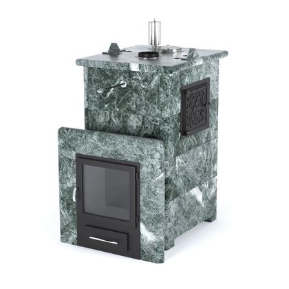 Газовая печь для бани ИзиСтим «Сочи-М2» в кожухе из змеевика в Горно-Алтайске