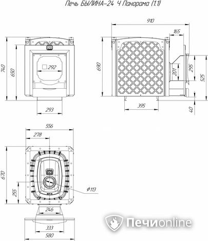 Дровяная банная печь Теплодар Былина-24 Ч Панорама (1.1) в Горно-Алтайске