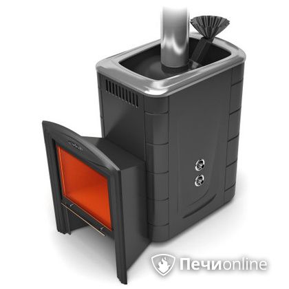 Дровяная банная печь TMF Гейзер 2014 Inox Витра с теплообменником антрацит в Горно-Алтайске